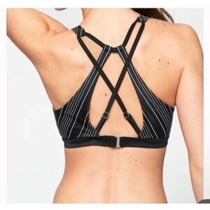 Athleta High Neck Black White Chevron Pattern Sports Bra Size 38 B/C Underwire